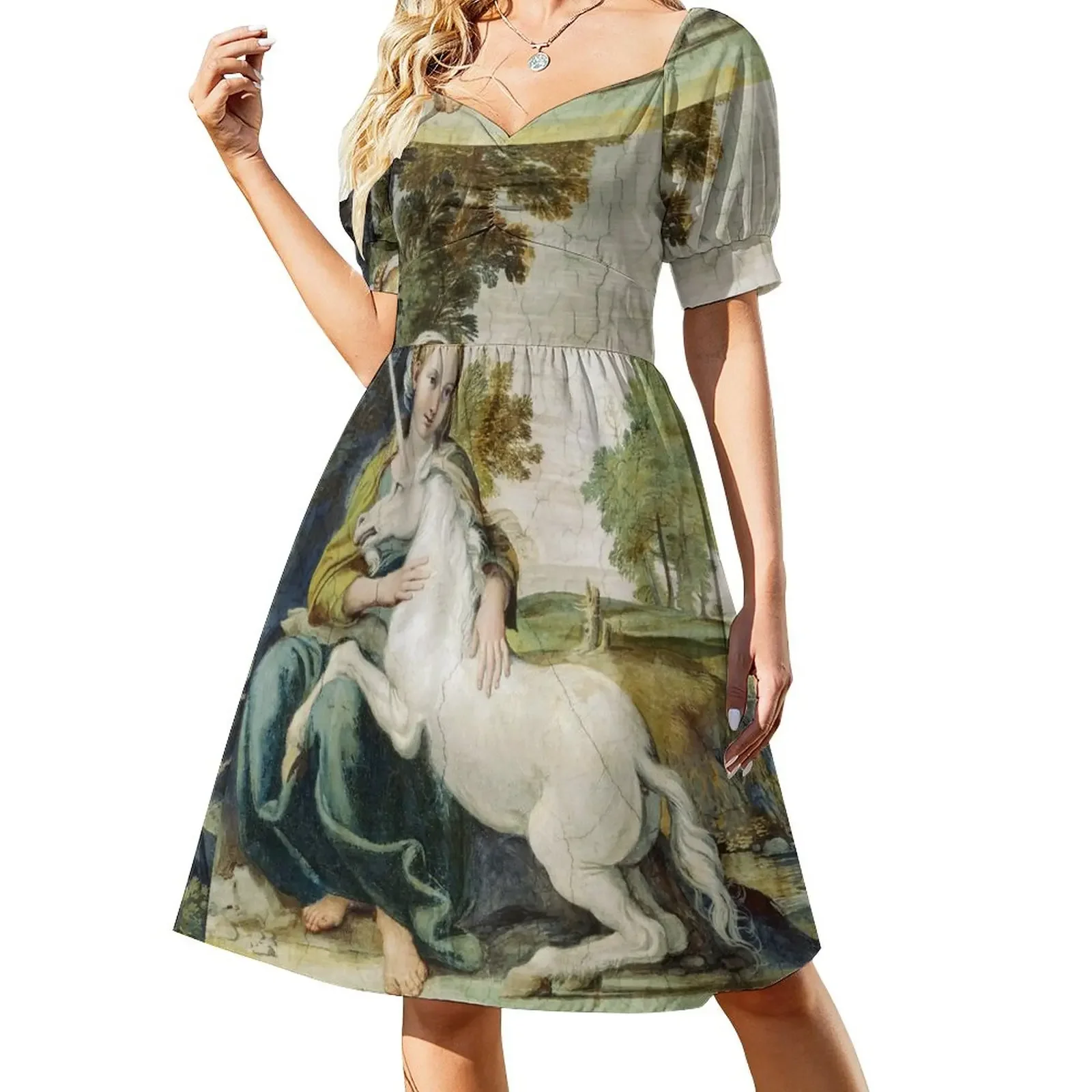 

THE MAIDEN AND THE UNICORN IN LANDSCAPE Short-Sleeved Dress women's clothing korea stylish summer dresses ladies 2025