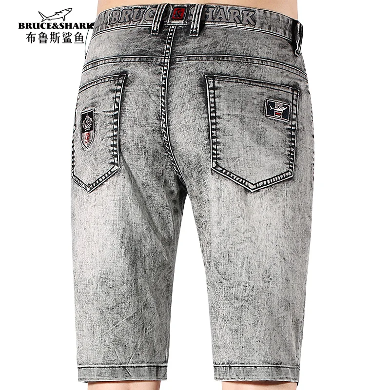 New Grey Jeans Short Men Bruce&Shark Summer Thin Soften Cotton Denim Casual Fashion Stretch Straight Loose Trousers Big Size 42