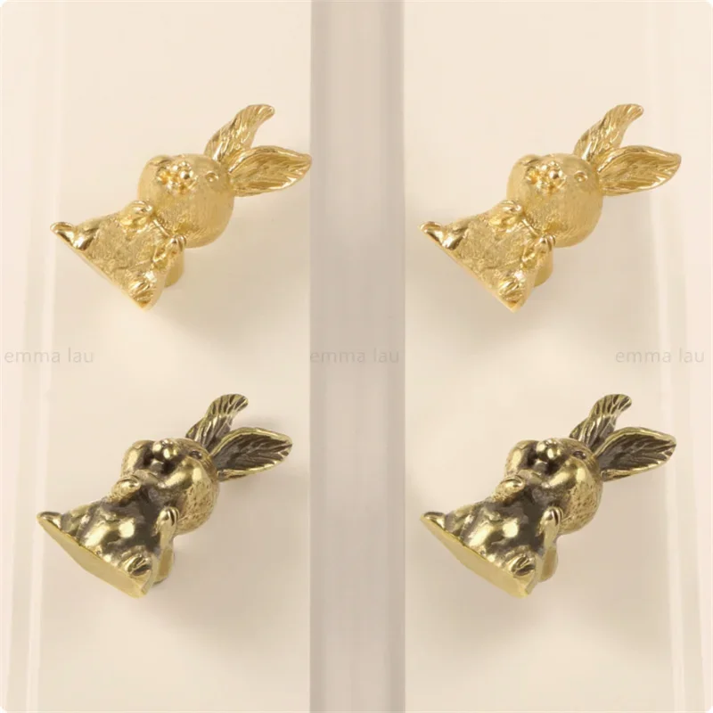Cute Carrot Rabbit Furniture Handle Drawer Door Knob Brass Animal Handles For Kitchen Wine Cabinet Door Wardrobe Cupboard Pulls