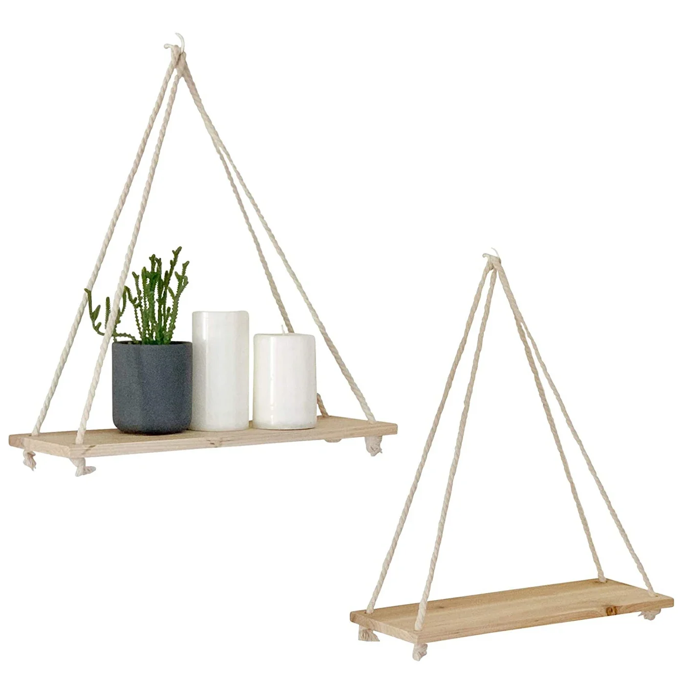 Wooden Rope Swing Wall Hanging Plant Flower Pot Tray Mounted Floating Wall Shelves Nordic Home Decoration Moredn Simple Design