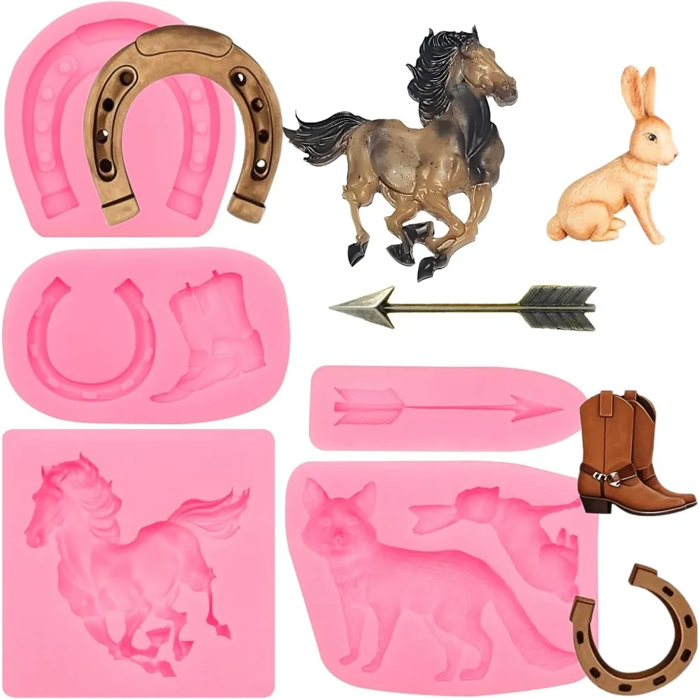 

US Shipping Horseshoe Fondant Molds 5 Pcs Horse Silicone Molds for Cake Decorating with Horse Fox Rabbit Arrow Horseshoe