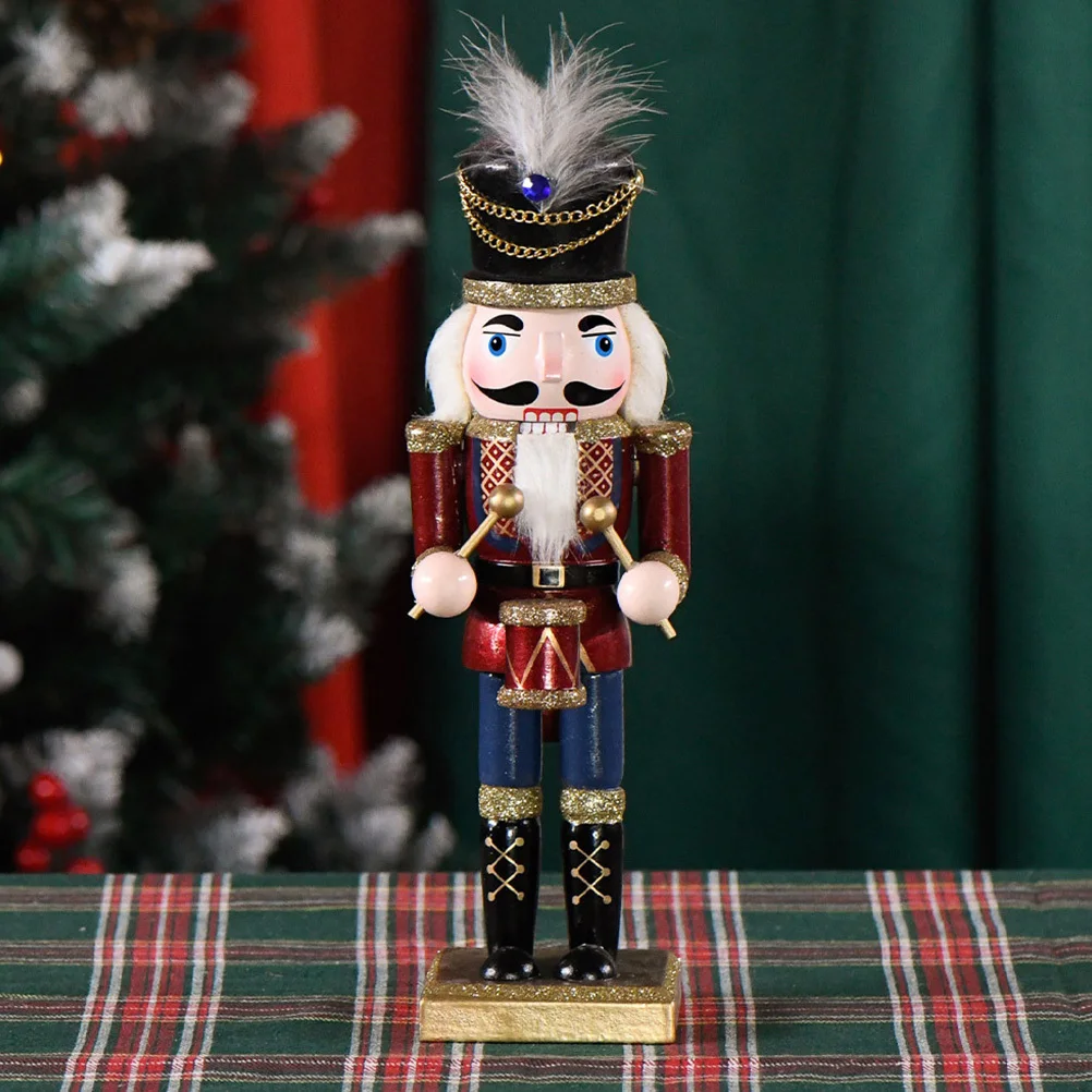

Wooden Nutcracker Christmas Desktop Decor Solid Wood Craft Xmas Nutcracker Ornament Holiday Decoration for Desktop Home Office