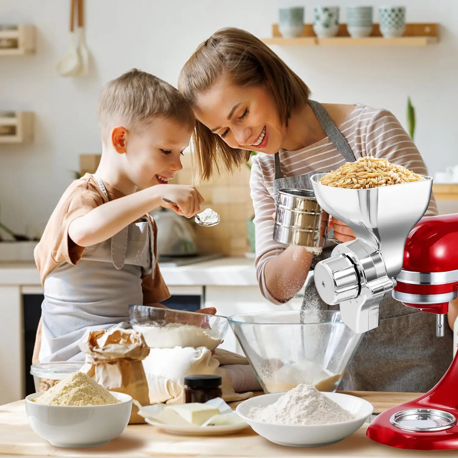 Grain Mill Attachment for KitchenAid Stand Mixers, 12-Level Adjustable