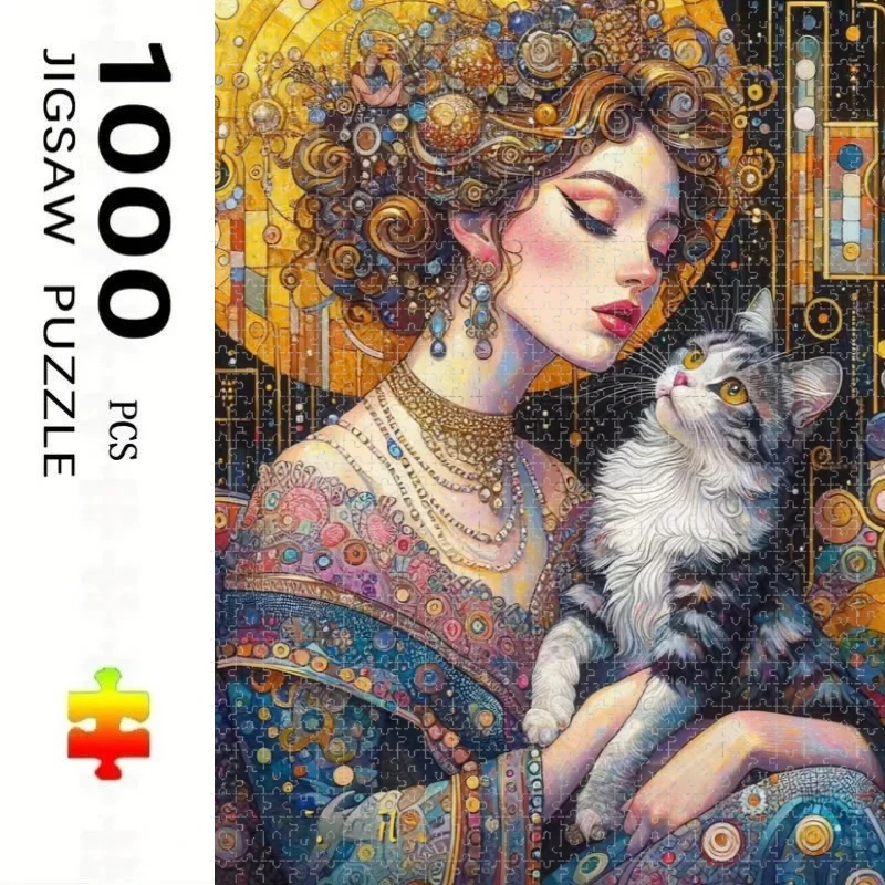 

Large Size Jigsaw Puzzle 500/1000/1200/2000 Pcs Lady and A Cat Jigsaw Puzzles for Adults Stress Relief Toys Gift
