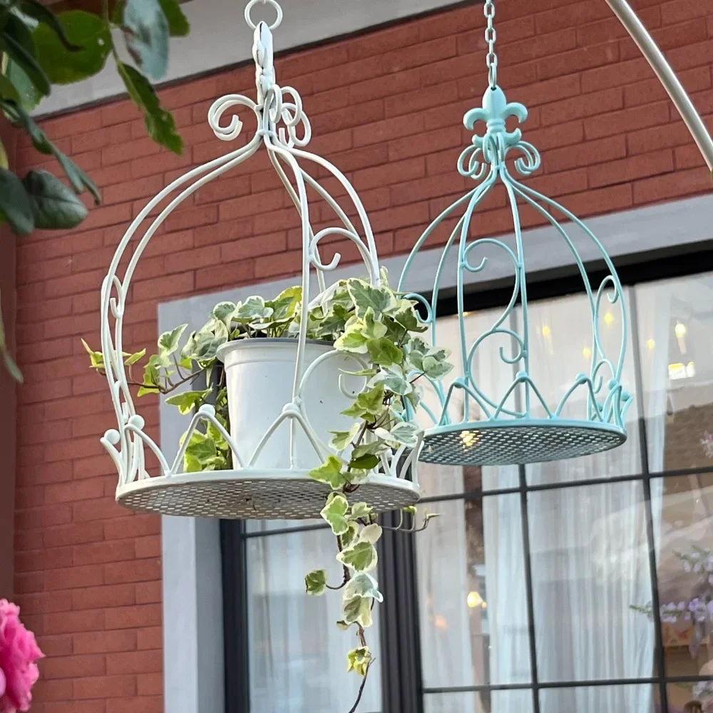 Ironwork Suspend Flowerpot Pots for Plants Suspended Basket Outdoor Garden Green Rose Basket Decoration Garden Flower Rack Gifts