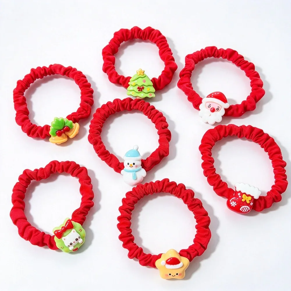1Pc Red Velvet Christmas Hair Ties, Santa Tree Bell Scrunchies for Women, Holiday Party Accessories No Damage