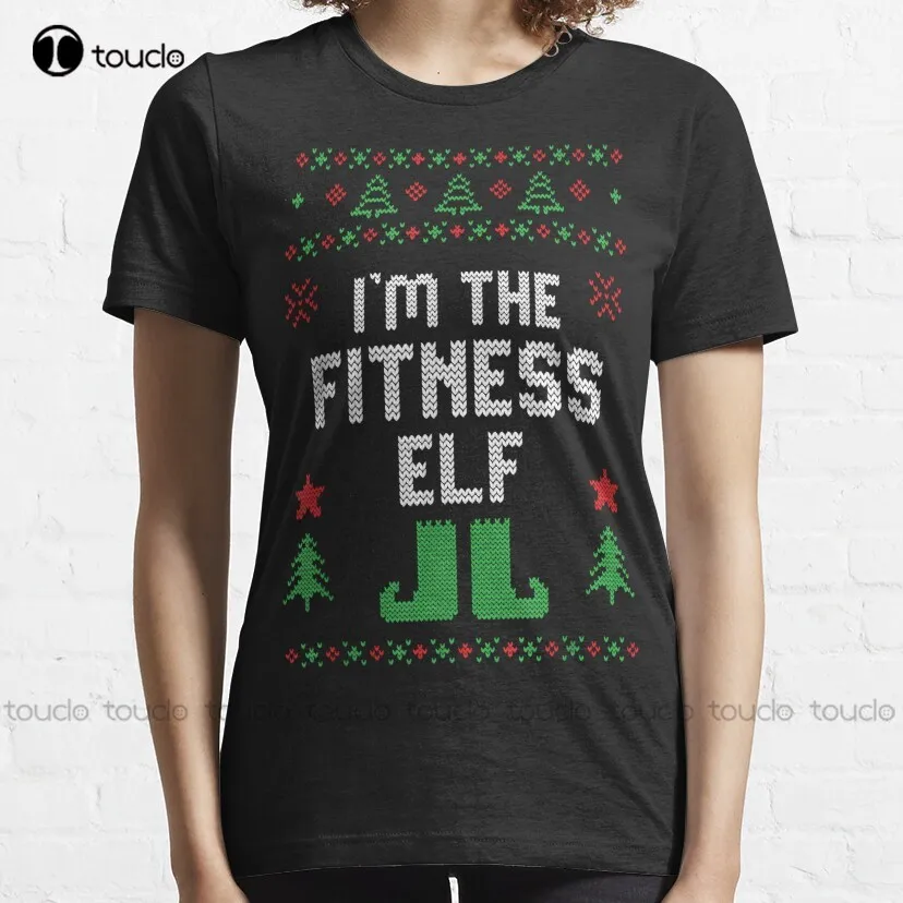 Fitness Elf Ugly Christmas Costume Matching Family Group Classic T-Shirt Girl Dad Shirt Custom Aldult Teen Unisex Xs-5Xl Cotton