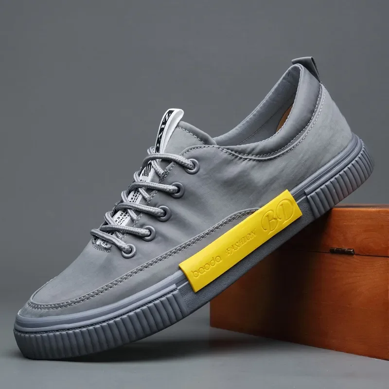 

Canvas Mens Flats Lightweight Walking Sneakers Breathable Casual Fashion Lace Up Men High Top Shoes Ice Silk Footwear Grey
