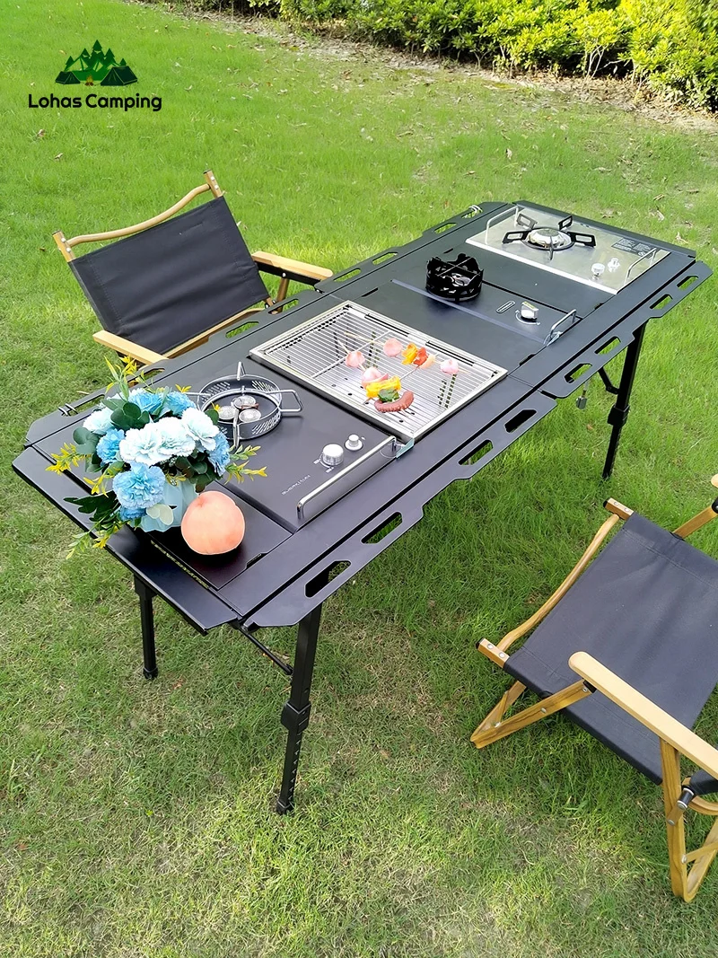 Lohascamping Klappbarer IGT-Tisch, 5 Einheiten, leichte Rolle, Camping-Picknicktisch, erweitern Sie den Schreibtisch mit verstellbaren Beinen, Desktop-Brenner, Grilltisch