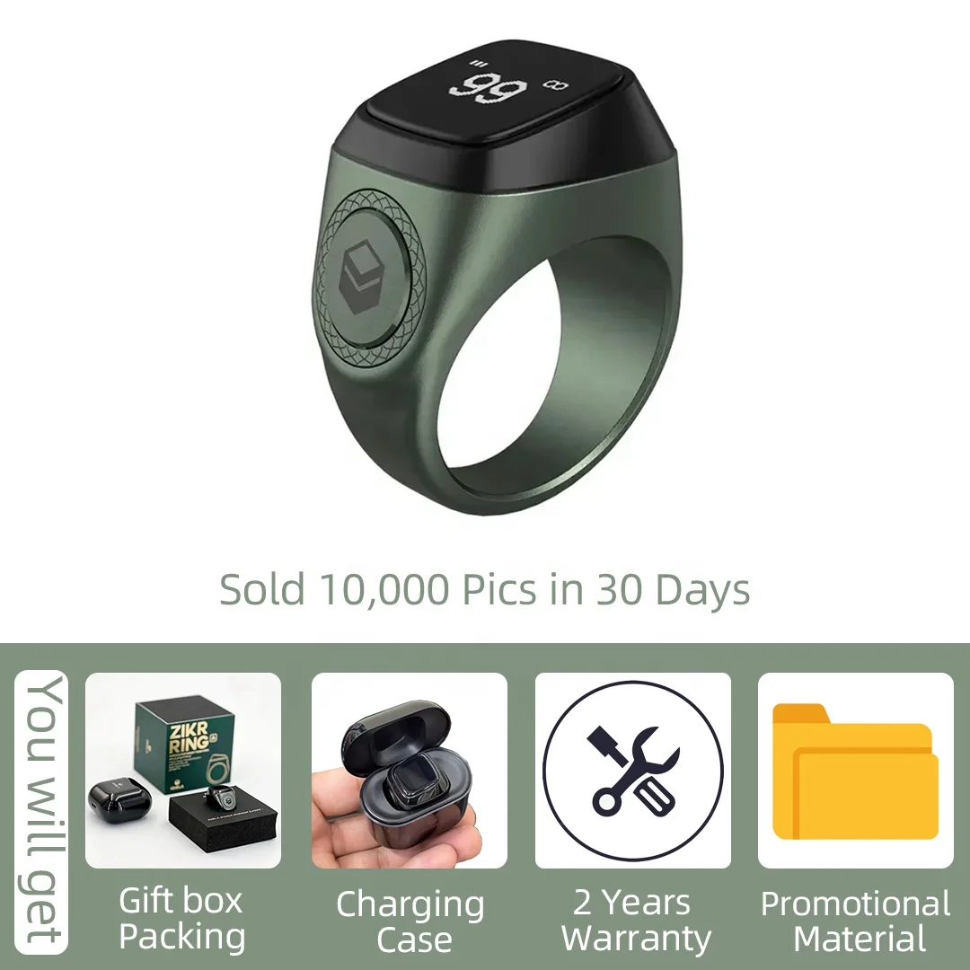 Iqibla Smart Ring Tally Counter Muslim Azan Sunriser Alarm Clock Zikr Ring for Phone Tasbih Digital Azan Islamic Tasbeeh