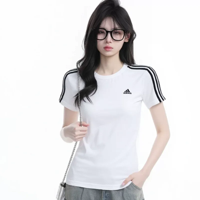 adidas-women's-2026-new-black-breathable-cotton-slim-fit-sports-short-sleeve-t-shirt-gl0783