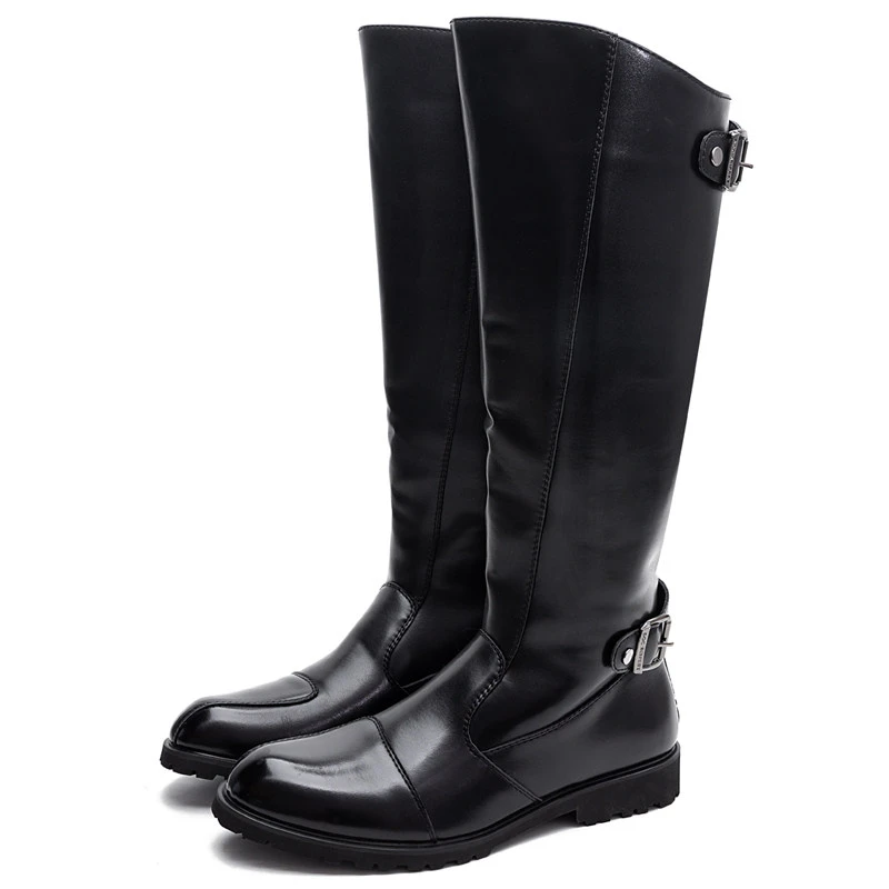 plus size men's fashion cosplay stage high motorcycle boots designer black brown shoes cowboy natural leather long knight botas