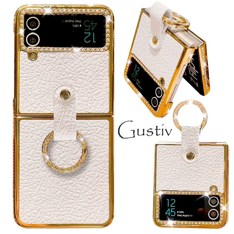 

Phone Case For Samsung Galaxy Z Flip 4 5G Z Flip5 Flip5 Flip 5 Luxury Square High Quality Leather Grain Soft Back Cover Holder