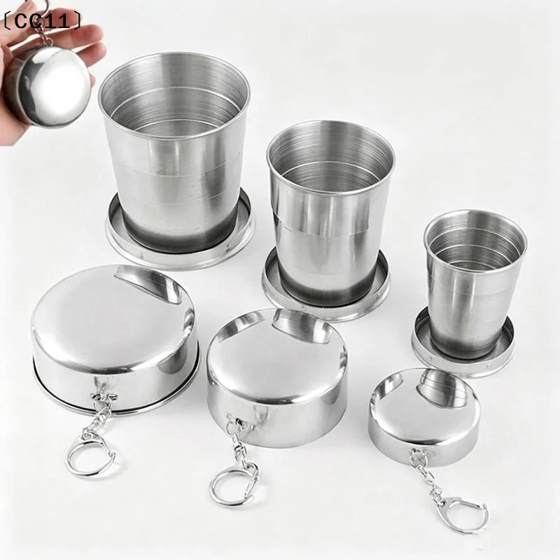 Stainless Steel Collapsible Travel Cup With Portable Keychain Supports Custom Logo Perfect For Hiking Camping Daily Use〔CC11〕