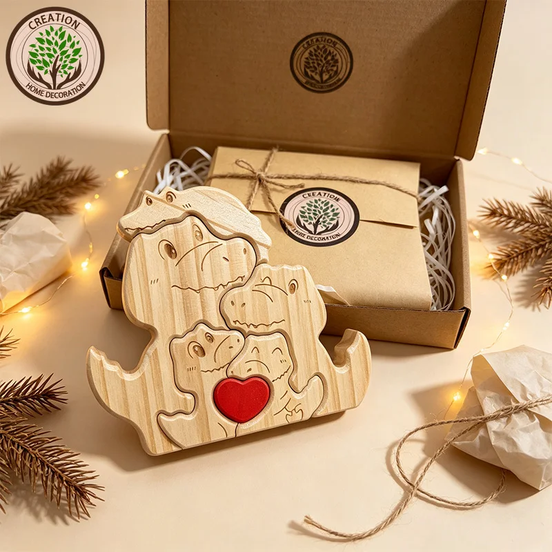 Personalized Custom Name Handcrafted Wooden Dinosaur Family Puzzle Laser Engraved Family Souvenir Desktop Ornament Keepsake Gift - view 5