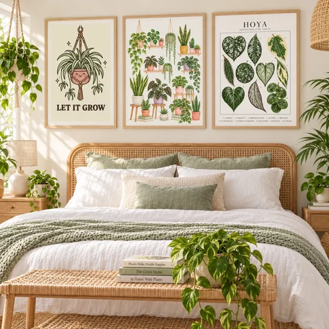 Green Botanical Leaves Canvas Wall Art Print Plant Poster Nature Foliage Artwork Minimalist Home Decor Living Room Bedroom
