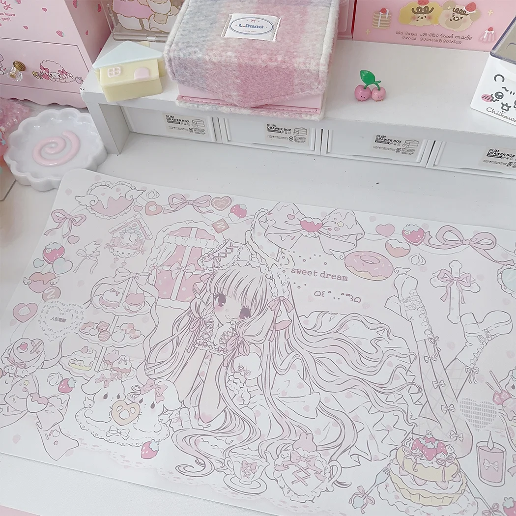 Korean Anime Girl Rabbit PU Leather Desk Pad Non-Slip Large XXL Small Mouse Pad Pc Home &Office Game Laptop Keyboard Pad Carpet