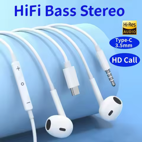 Universal TypeC Wired Earphone For Xiaomi Samsung S25 S24 S23 S21 S22 Ultra Plus 3.5mm Earbuds HD MIC Headphones A54 A34 A53 A53