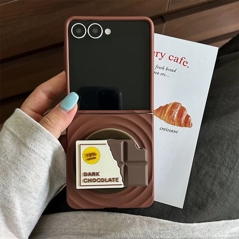 Creative 3D Flip Case For Samsung Z Flip7 Z Flip6 5 4 3 Phone Case With Funny Magnetic Chocolate Coconut Stand Holder