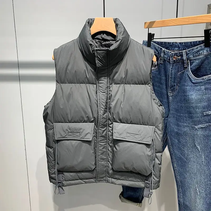 Chalecos de plumón para mujer, chaqueta gruesa sin mangas, Parkas, chaleco suelto, chaqueta acolchada con cuello alto, ropa de invierno para hombre, nuevo