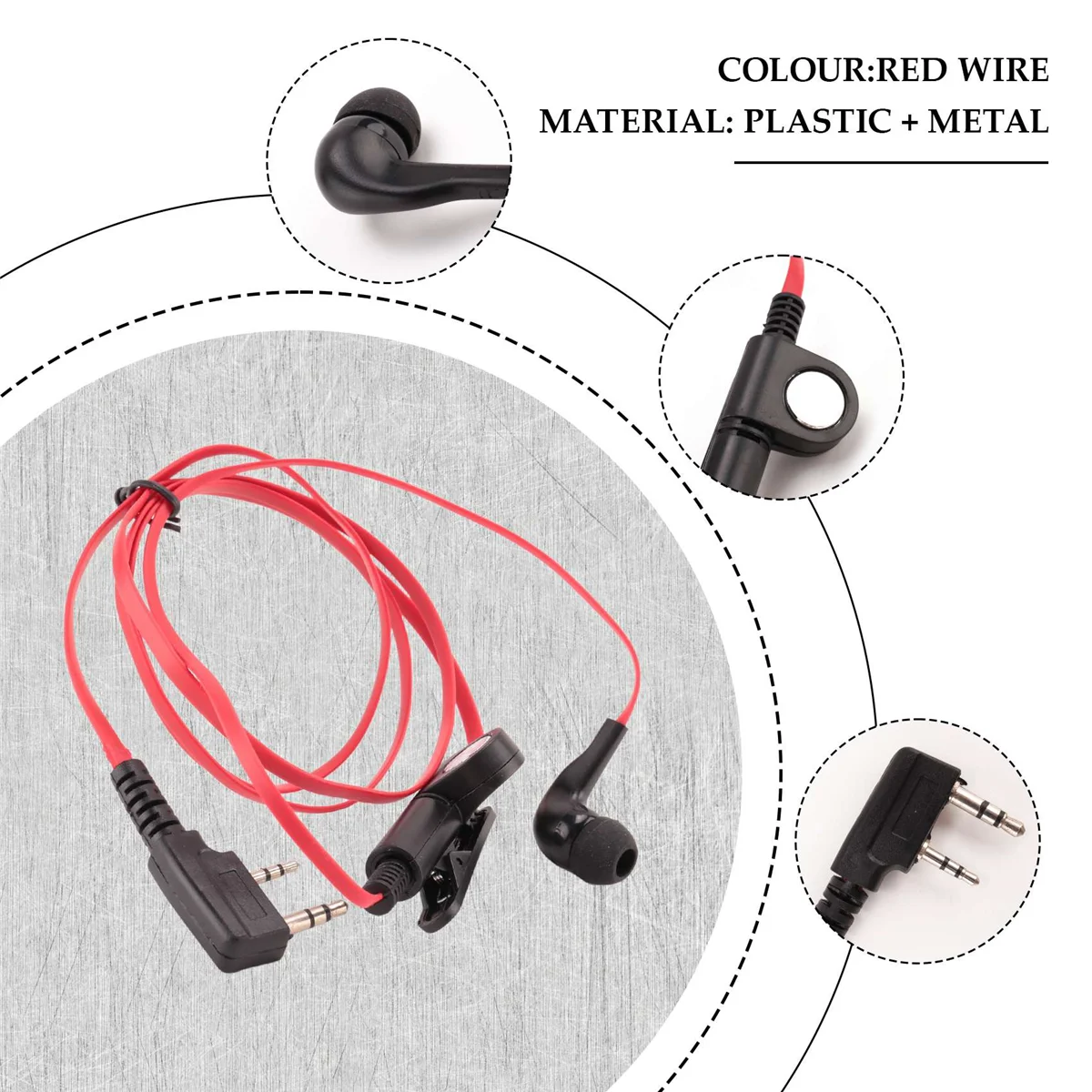 BISM1 2 Pin Noodle Style Auricolare Cuffia K Spina Auricolare Per Baofeng Uv5R Bf-888S Uv5R Radio Filo Rosso