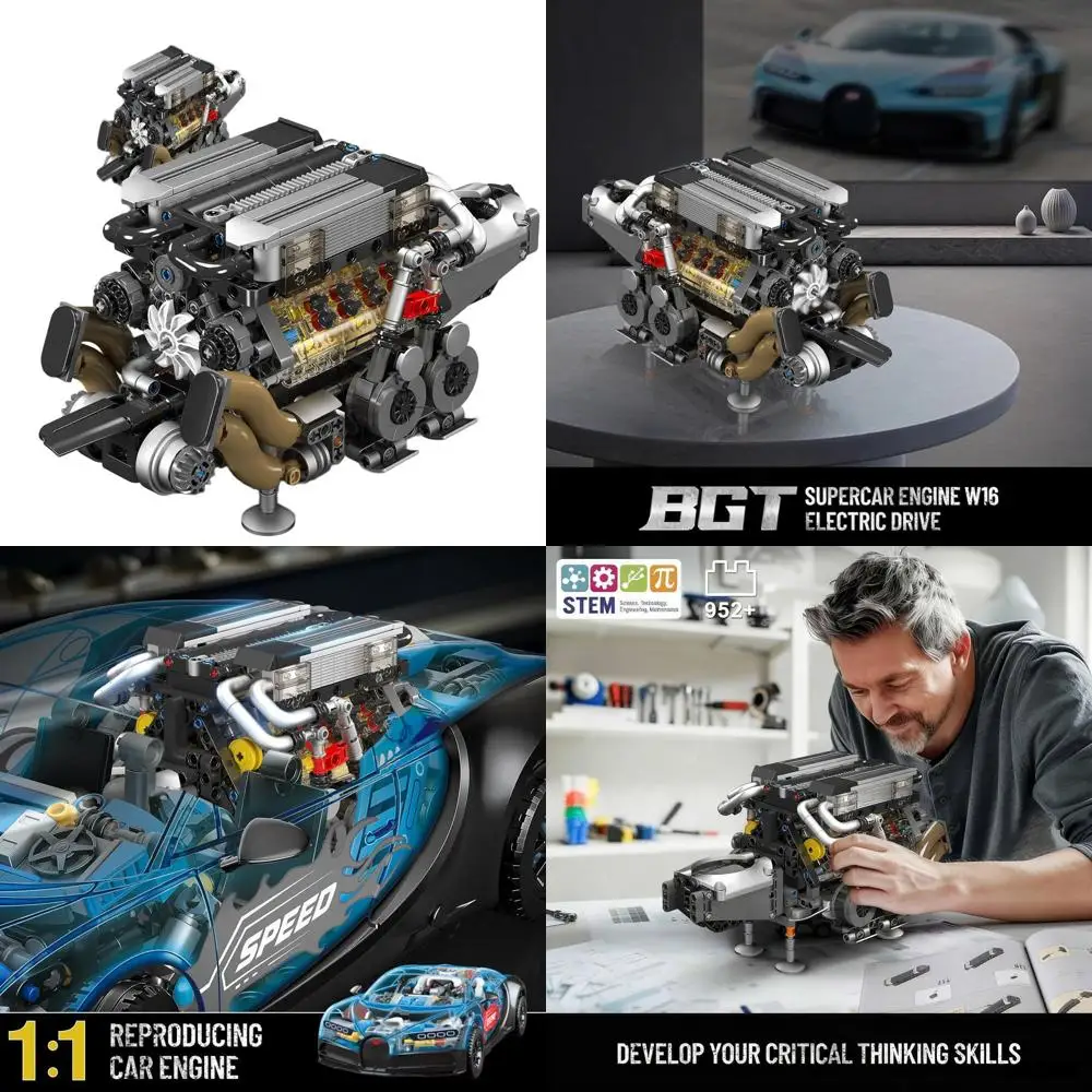 Kit di costruzione motore V8 a 16 cilindri per l'apprendimento STEM - 952+ pezzi giocattolo modello motore per auto