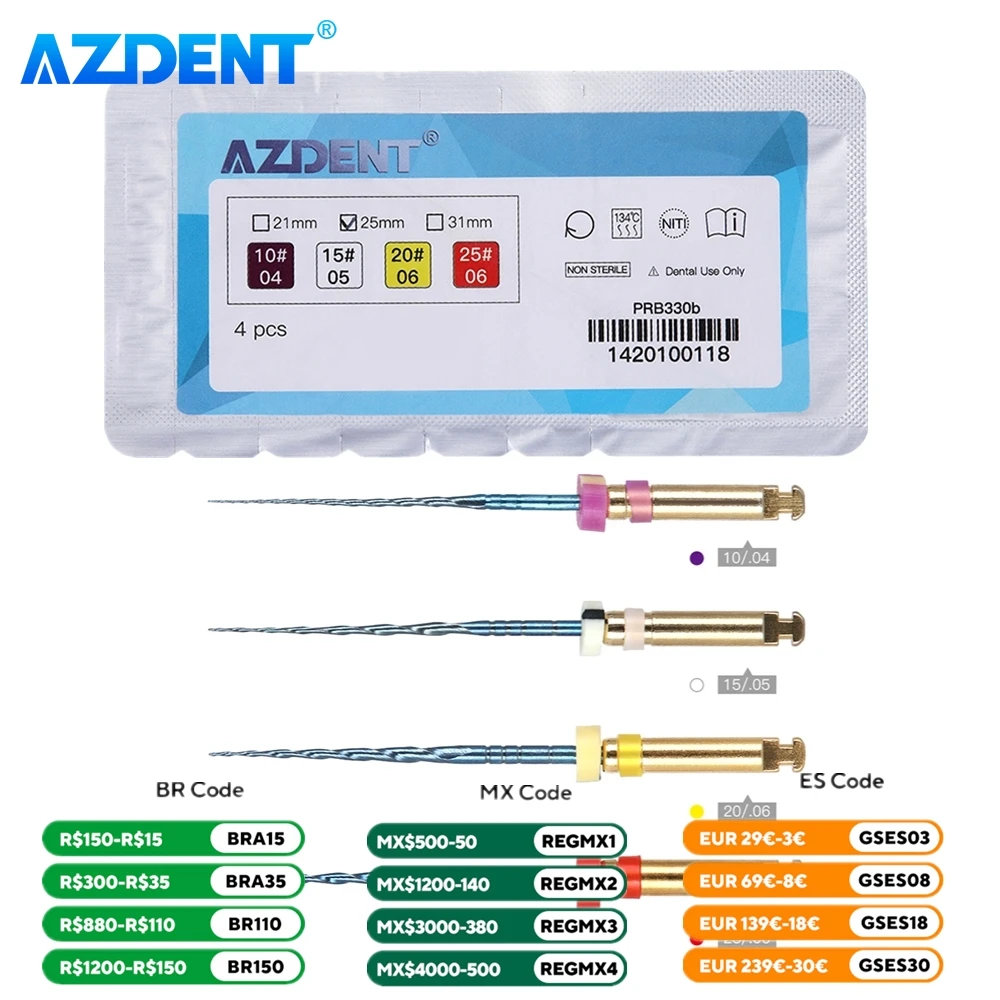 4 SZTUK/PAKIET Pilnik do kanałów korzeniowych AZDENT Aktywowany ciepłem Prebondyjne silniki Zastosowanie Pamięć NITI Endo Pilniki obrotowe 25 mm