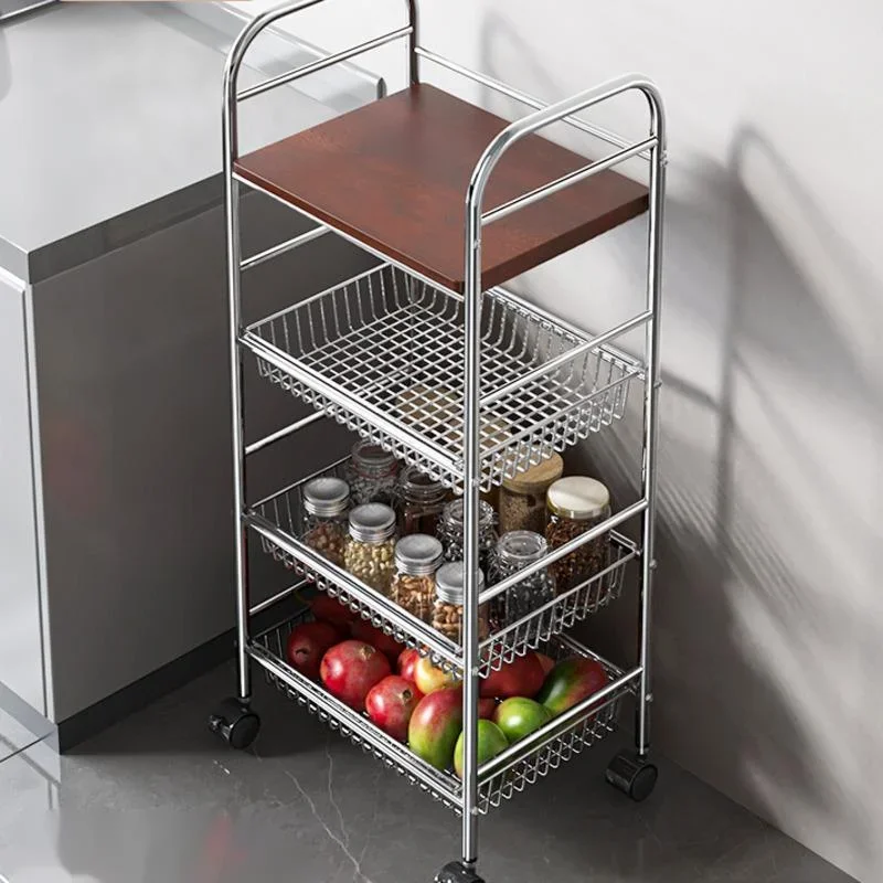 

High Appearance Level Stainless Steel Storage Rack Kitchen Household Vegetable Basket Multi-functional Floor Storage Cart