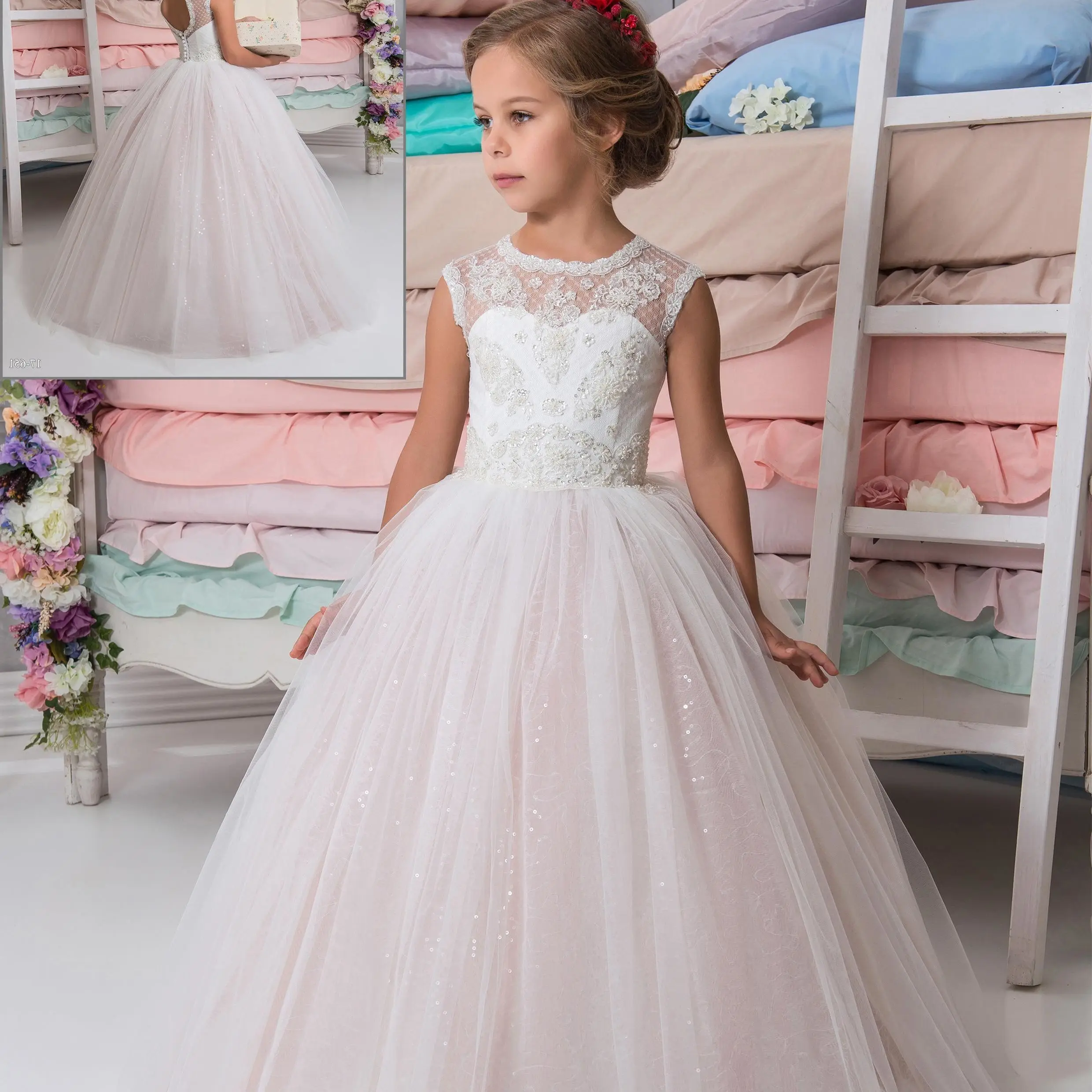 Elegantes Vestidos de Primeira Comunhão para Meninas, Concurso Tule, Sem Mangas O-Neck, Flower Girl Fashion