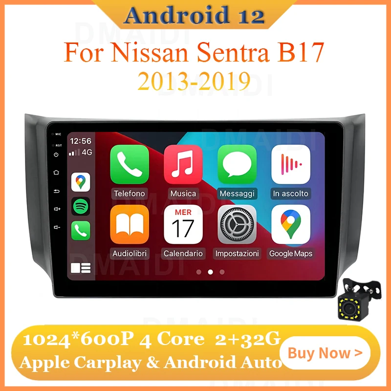

Android 12 2G+32G GPS Wired android Auto For Nissan Sentra B17 2013 - 2019 Car Blue-tooth Multimedia Carplay WIFI 1024*600 P