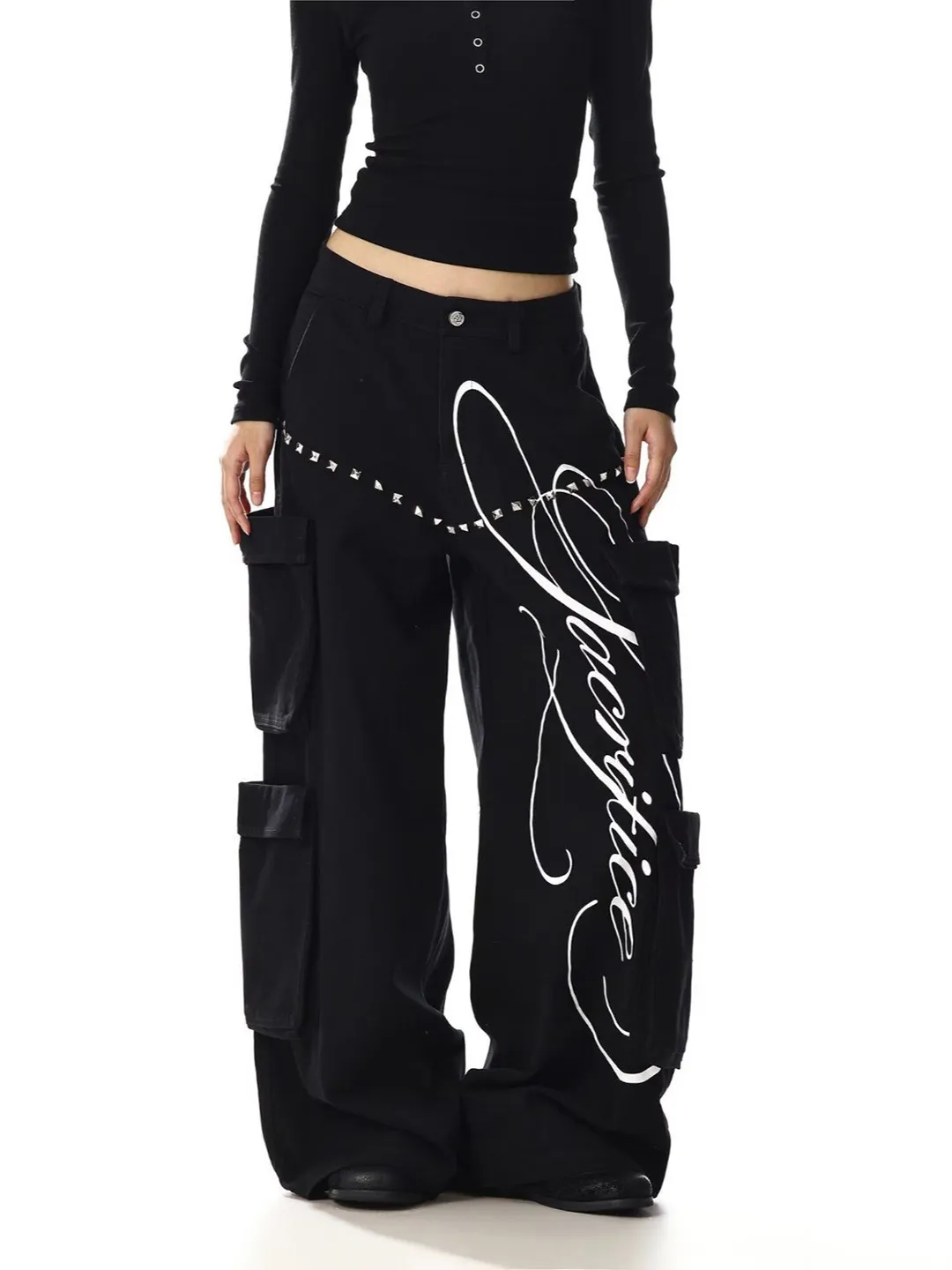Women's Black Pants Baggy Aesthetic Oversize Pants Harajuku Sweatpants Japanese 2000s Style Y2k Vintage Trousers Trashy Clothes