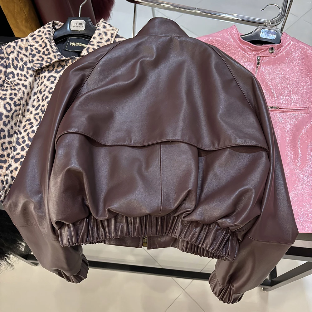 YOLOAgain Suede Leather Jacket Coat Women Real Leather Cropped Jacket Bomber Jacket