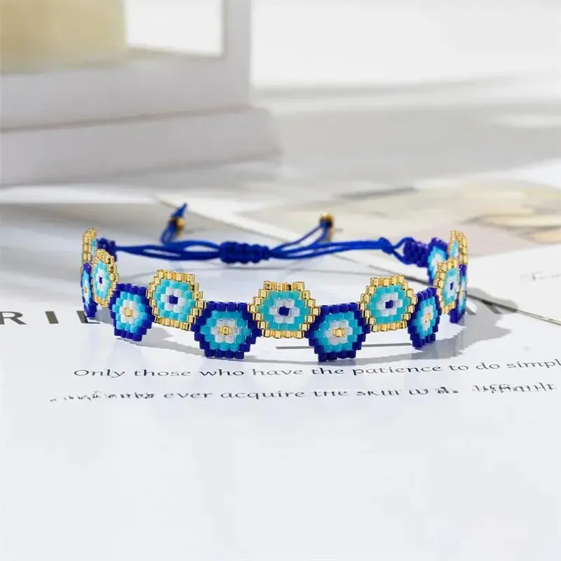 ZHONGVI-Pulsera Bohemia contra el mal de ojo para mujer, abalorio Miyuki hecho a mano, joyería de la amistad, conjunto de Pulsera exquisita