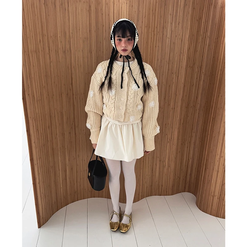 MEXZT خمر الأزهار سترة مشغولة من الصوف المرأة Harajuku اقتصاص سترة سوداء ملابس خارجية الشتاء الكورية تريكو تصميم لاعبا جديد