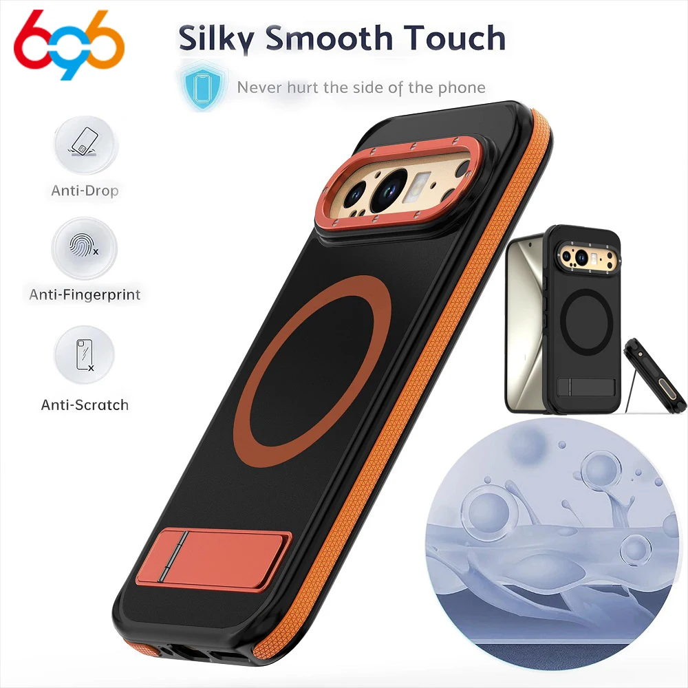 حافظة هاتف جديدة لمنع السقوط لهاتف جوجل بيكسل 9 برو XL 5G حامل معدني شحن لاسلكي مغناطيسي شفاف مقاوم للصدمات