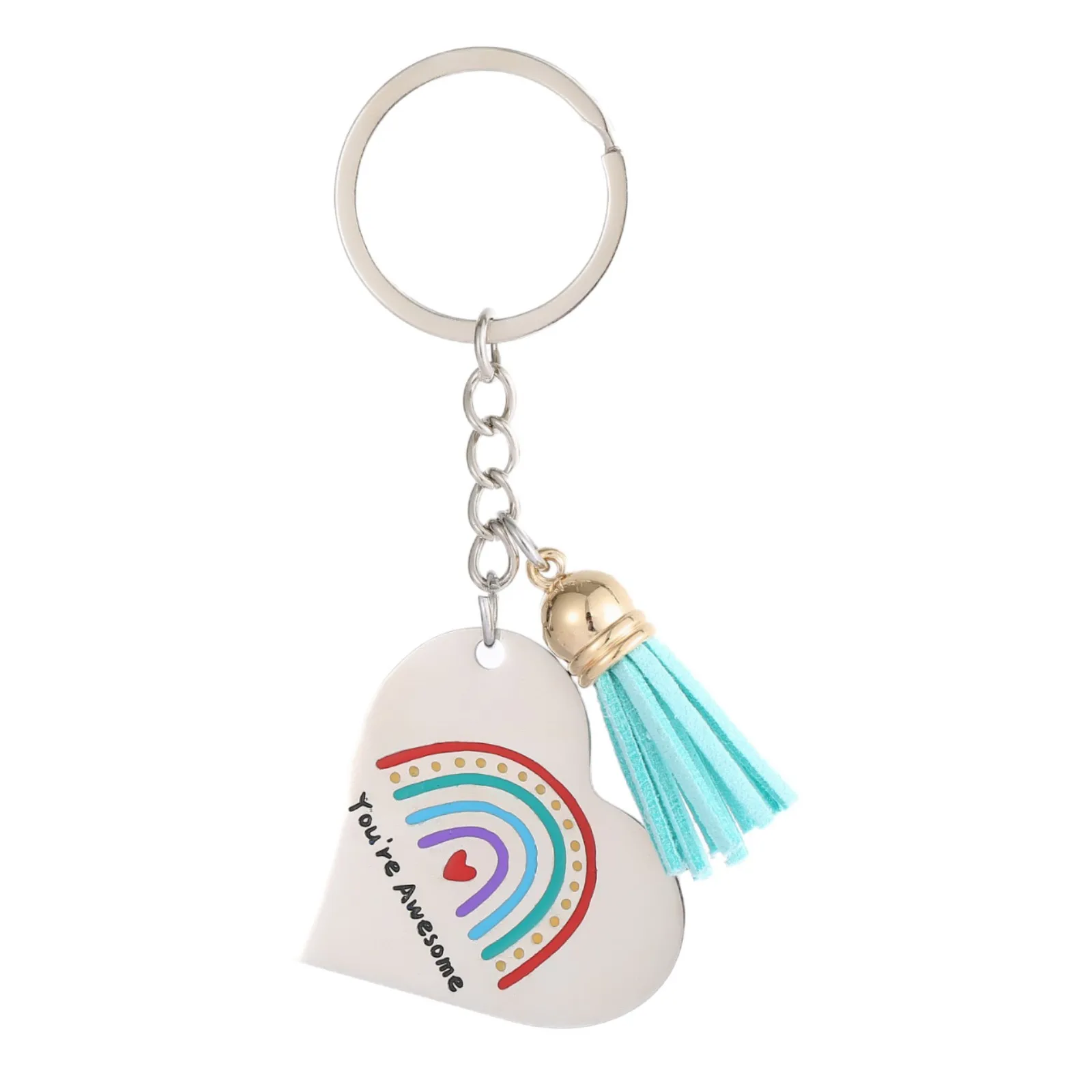 سلسلة مفاتيح من الفولاذ المقاوم للصدأ بألوان قوس قزح، قلادة جلدية مهدب، قلادة DIY، هدية لصديقتك، سلسلة مفاتيح نسائية. #1