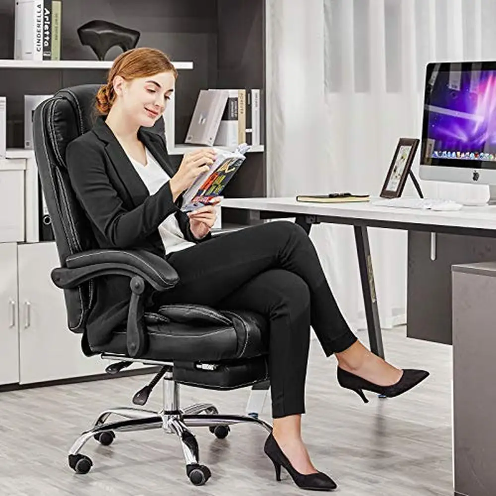 Ergonomic Office Chair Executive Size Seat Armrests Recliner Lumbar Support Foam Padded Headrest Black Easy Assembly Fast