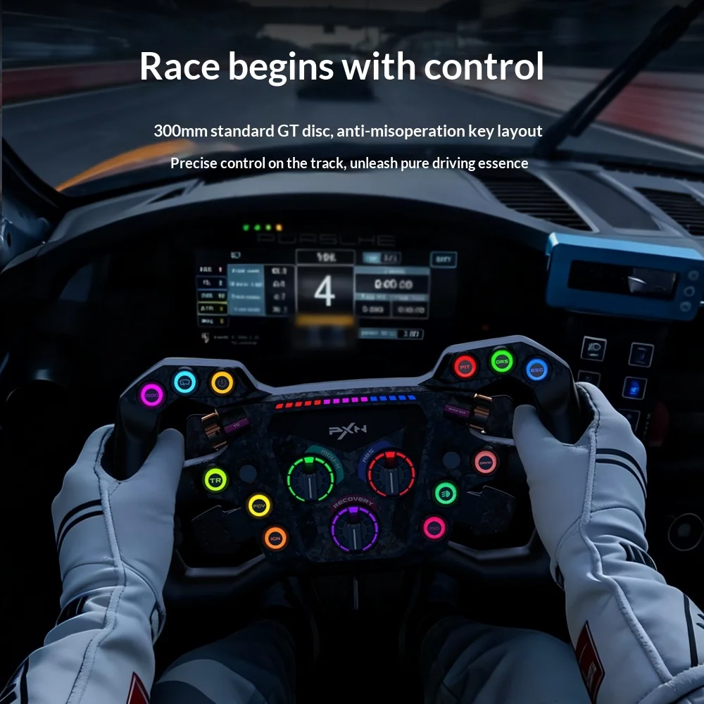 PXN GT ONE Racing Simulator, Custom Buttons, Carbon Fiber Paddles, F1 Quick Release, Gaming Steering Wheel