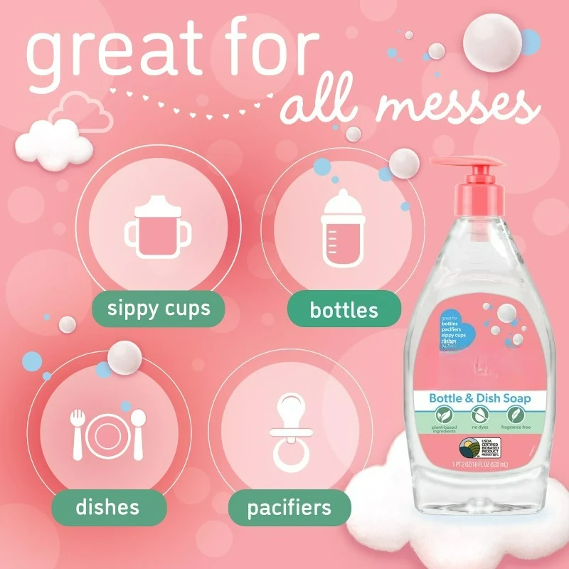 Plant-Based Liquid Dish Soap and Dishwashing Detergent for Baby Bottle, Fragrance Free Baby Essentials, 18 fl oz image 4