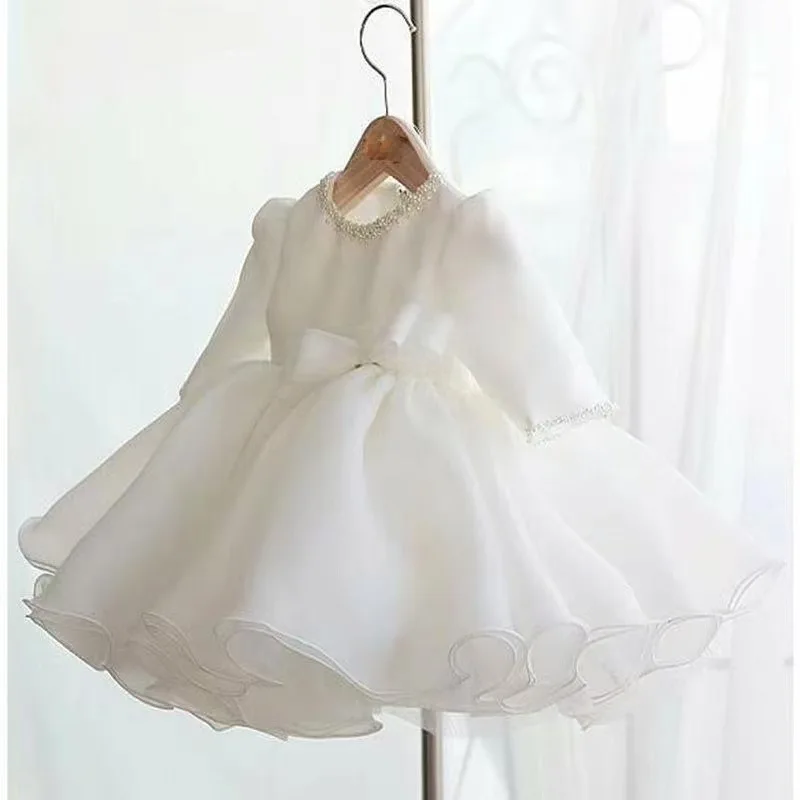 2023 Frühling Kinder Kleinkind Baby Blumenmädchen Satin Puffy Niedliches knielanges Kleid für Geburtstagszeremonien Hochzeit Party 1–9 Jahre – Detail 7