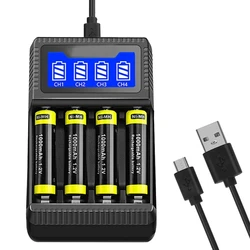 4 Bay AA AAA Intelligent Battery Charger with LCD Display for NiMH AA AAA Rechargeable Battery USB Charging Independent