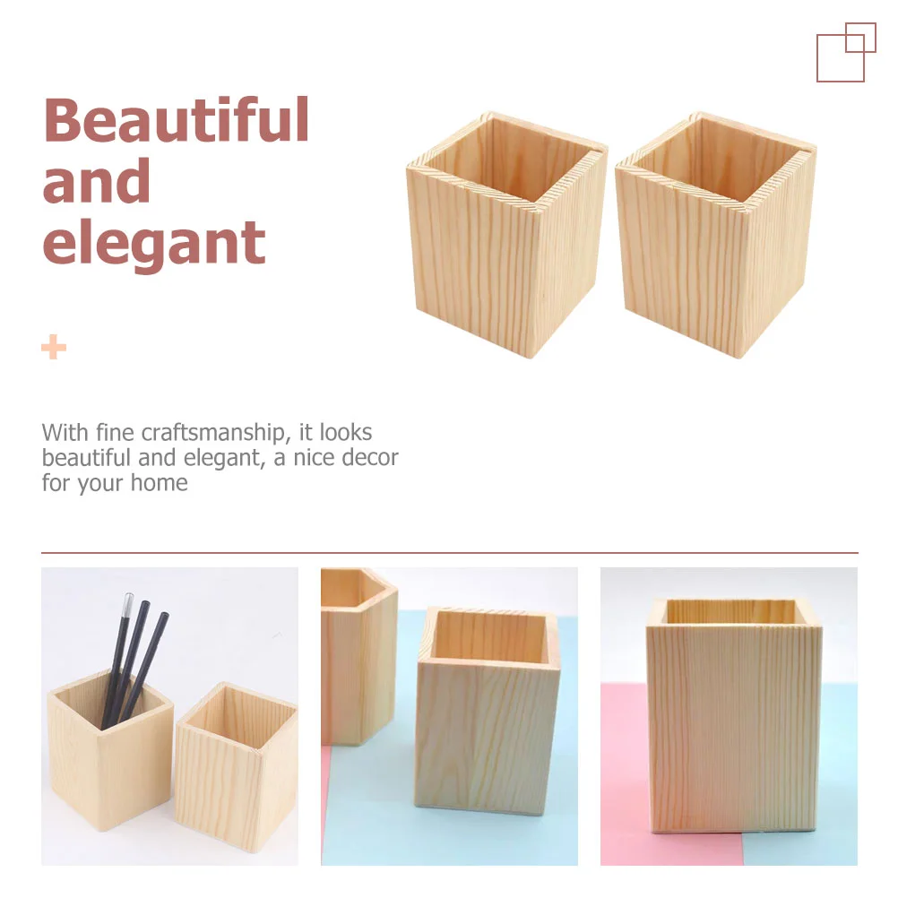 

2 Pcs Pine Pen Holder Desktop Brush Vases Food Wood Succulent Pot Pencil Gel Container Child Serving Utensils