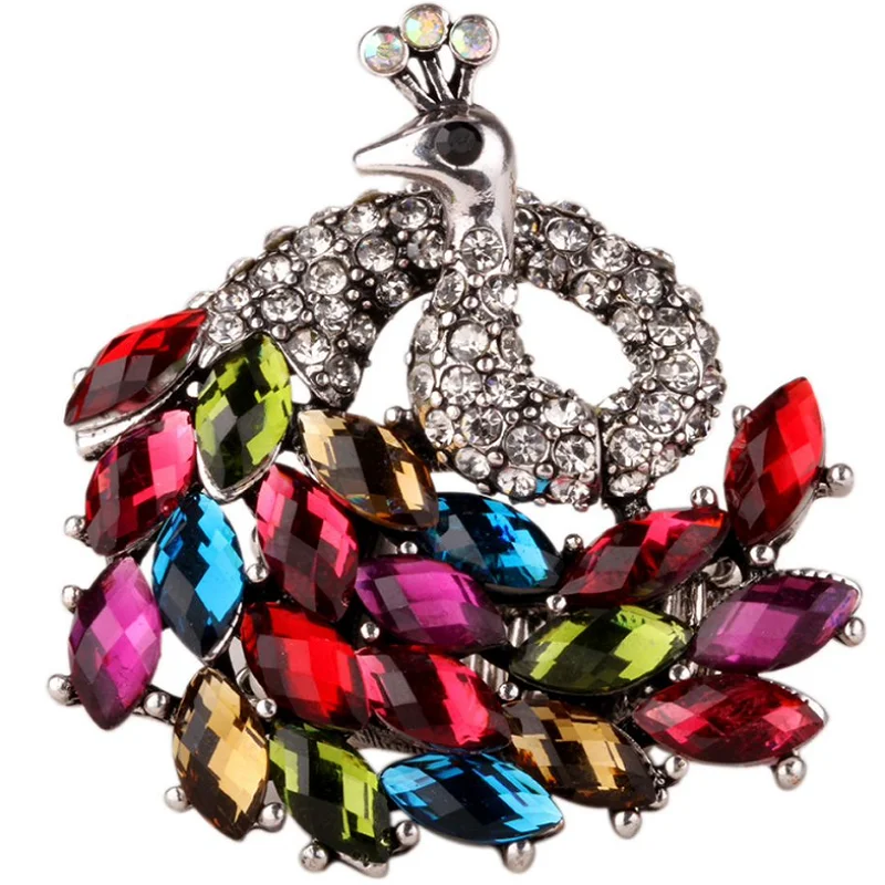 Peacock stretch ring for women antique gold & silver color W crystal jewelry gifts 9 wholesale dropshipping