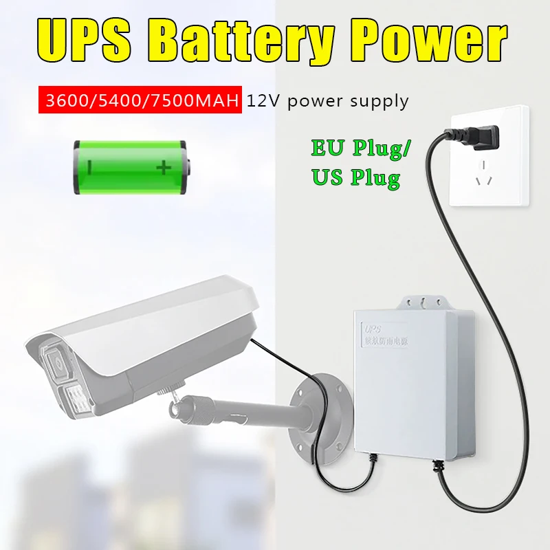 UPS Backup Battery Power Adapter Waterproof IP65 DC12V 2A 1.5A 3600mAh For CCTV Camera For Router Monitoring Security Home Cam