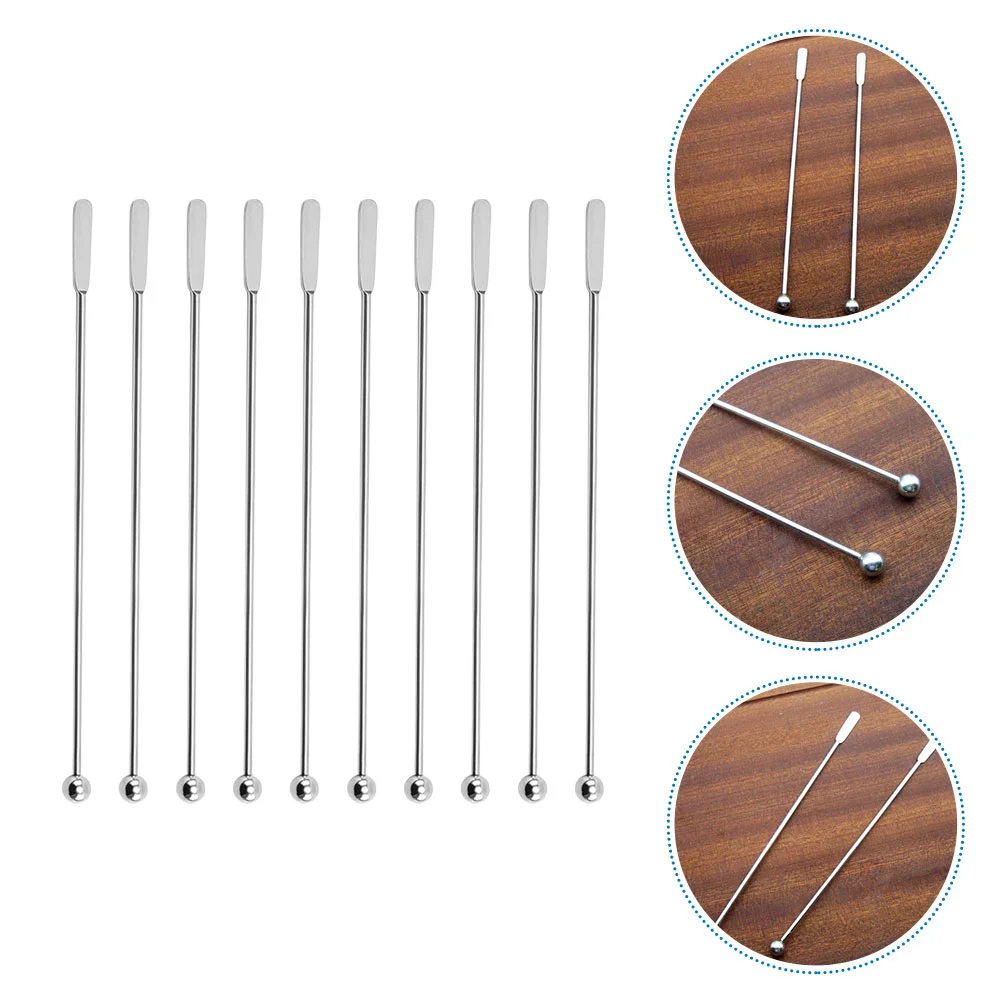 

10 Pcs Drinks Swizzle Stick Stainless Steel Stirrers Beverage Cocktail Mixing Spoon Stirring Rod Silver Juice