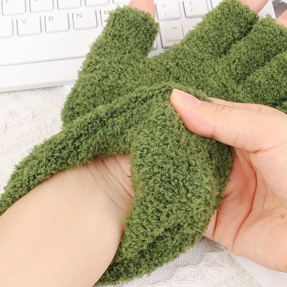 Guantes de felpa sin dedos para mujer, manoplas cálidas de medio dedo para escritura, brazo largo, pantalla táctil, forro polar de Coral grueso,