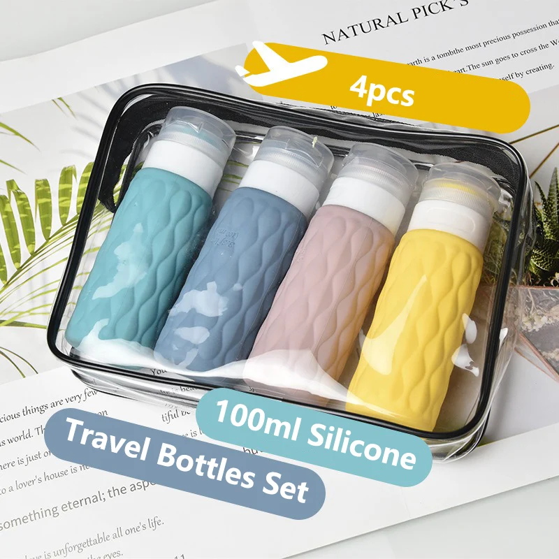4 قطعة 100 مللي مجموعة زجاجات السفر سيليكون لمستحضرات التجميل تسرب قابلة للعصر لمستحضرات التجميل الشامبو كريم مكيف غسول الصابون