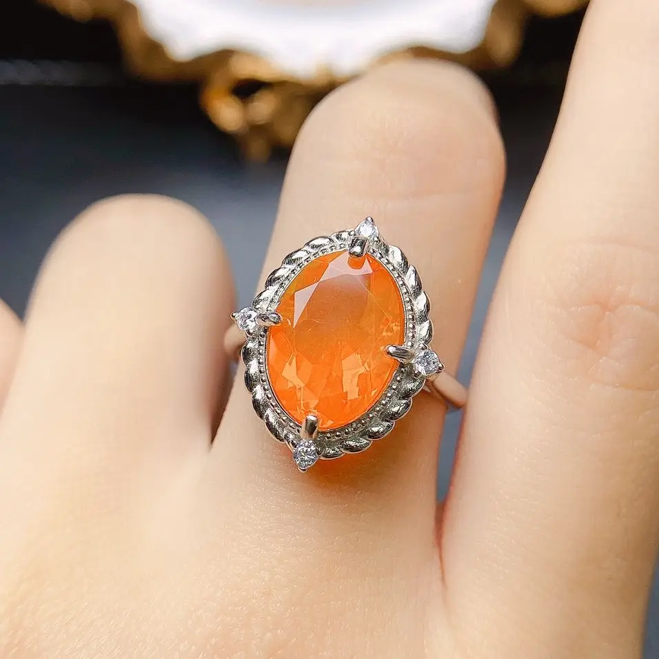 AAA VVS Orange Fire Opal Women's Ring 925 Sterling Silver Opal Engagement Ring For Women Promise Rings