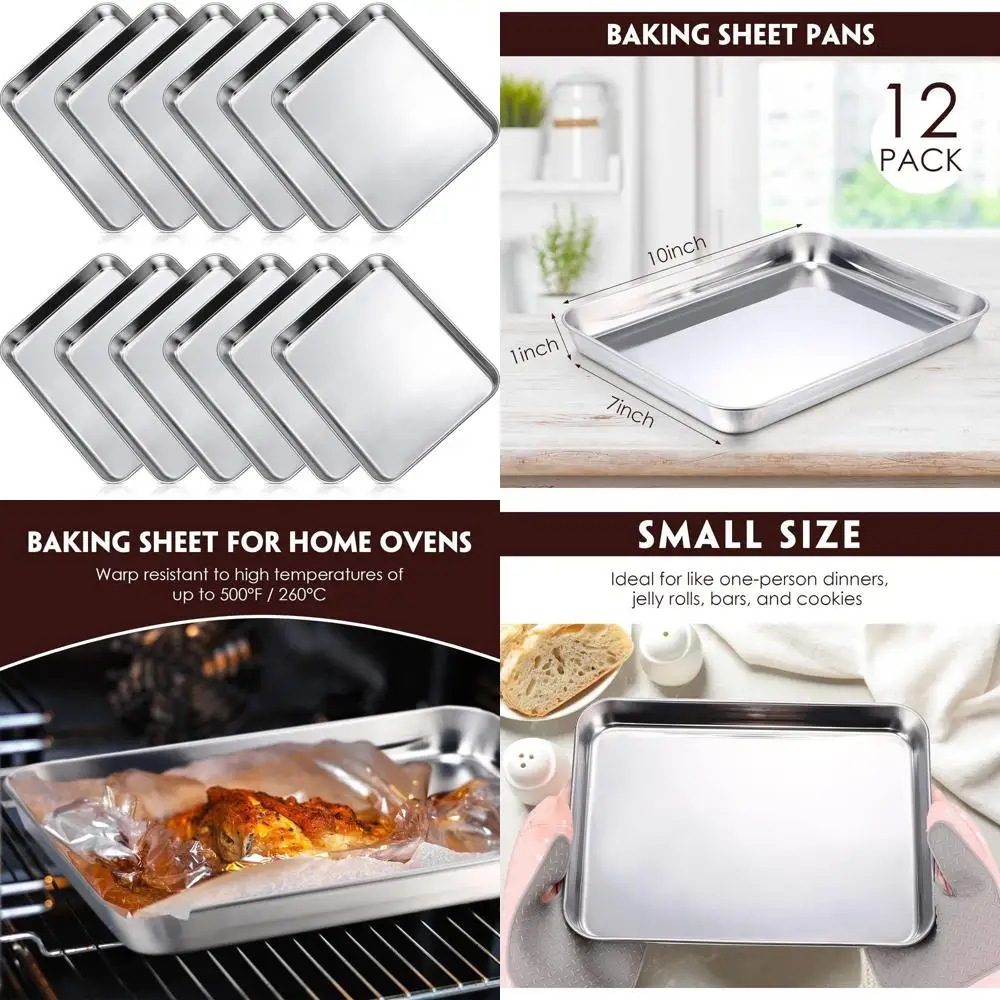 

Stainless Steel Baking Sheet Set with 12 Nonstick Trays, Oven and Dishwasher Safe, 10x8x1 Inch for Cookies, Cakes, and More