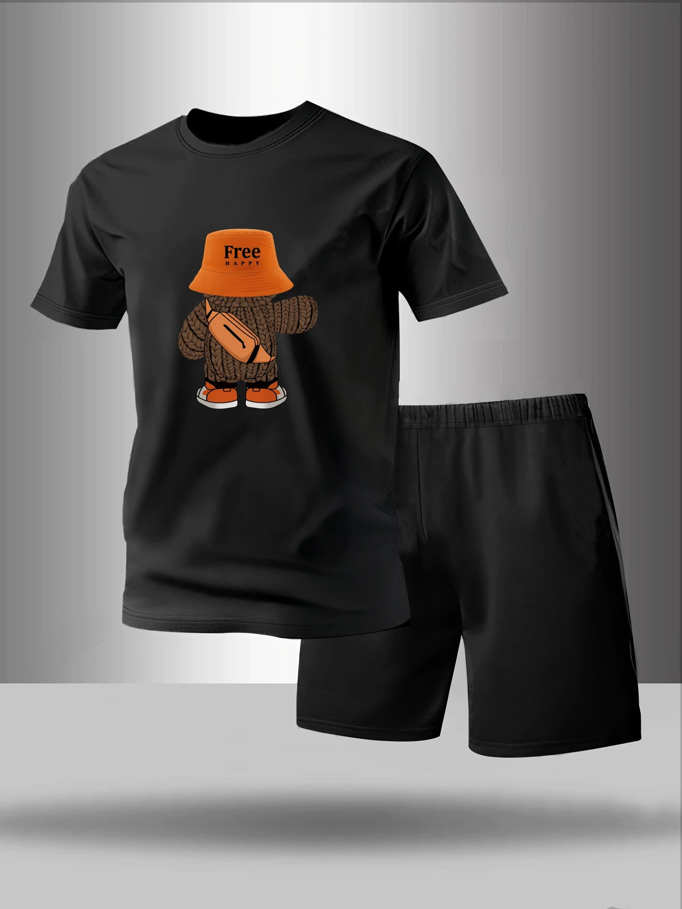 

Two piece men's pajamas for spring summer autumn winter short sleeved shorts fashionable geometric pattern home suit set